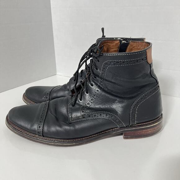Johnston Murphy Men Warner Cap Toe Chukka Black Zip Leather Boots 10.5 Zip Laces main image 8